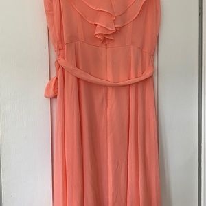 DKNY Women's Chiffon Tie Waist A-Line size 6 petite dress salmon color